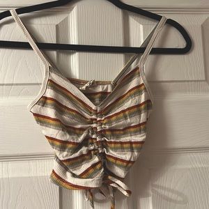 Sky and Sparrow Multi Colored Stripped Crop Tank Top, Size Medium.